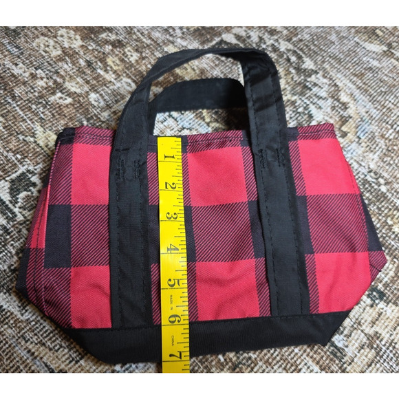 L.L.Bean Red Black Buffalo Plaid Mini Tote Bag Purse Handbag Small Classic - Picture 4 of 7